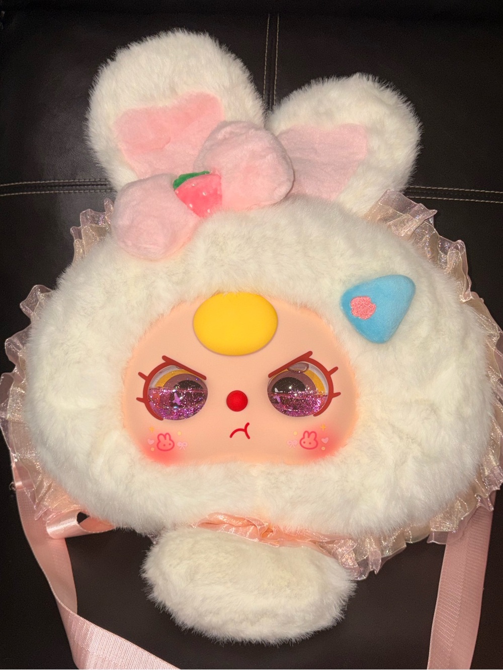 Plush Bunny Face Crossbody Bag in White & Pink BB3 Fairy tail book bag.